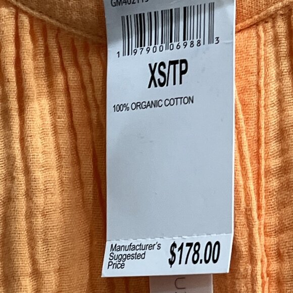 Magaschoni Dress XS Orange Organic Cotton Gauze Tiered Button Down Beachy Boho - Picture 5 of 9